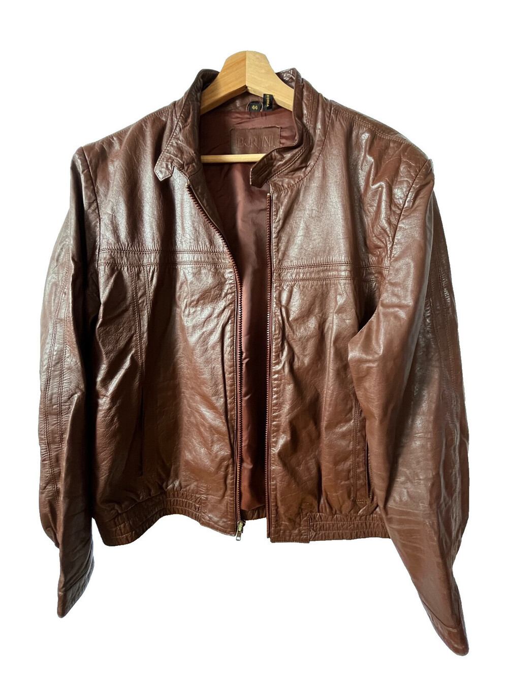 Vintage Bertini Leather Jacket Mens 44 Brown Bomber Genuine Leather Korea